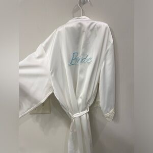 Bride Robe White with Blue Letters Size Small Only Worn Once